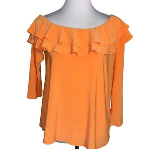 Cato Vibrant Orange Ruffle Blouse